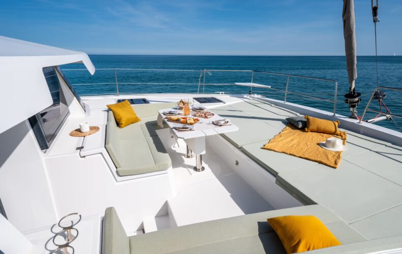 Front deck table set for lunch